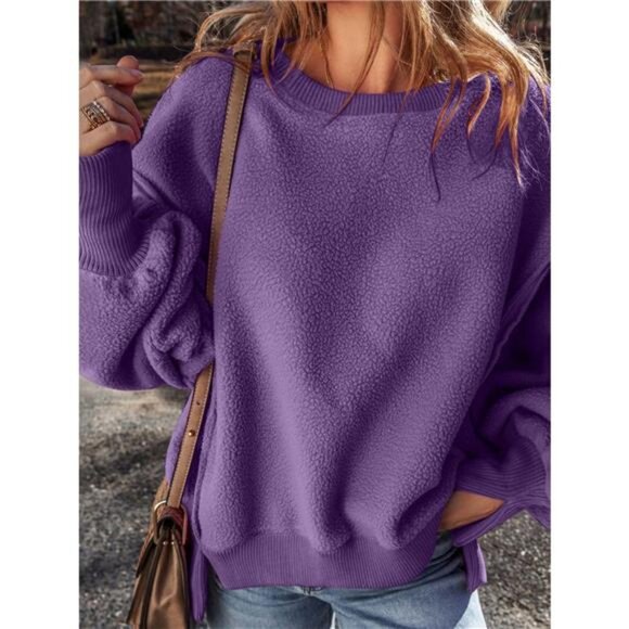 Round Neck Dropped Shoulder Sweatshirt - Picture 15 of 16